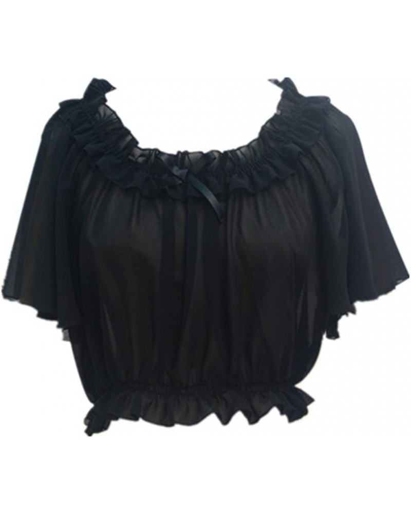 Women's Chiffon Crop Top Short Batwing Sleeve Chiffon Blouse Black $14.07 Blouses