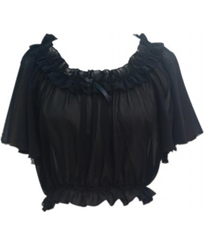 Women's Chiffon Crop Top Short Batwing Sleeve Chiffon Blouse Black $14.07 Blouses