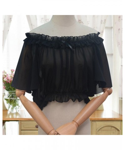 Women's Chiffon Crop Top Short Batwing Sleeve Chiffon Blouse Black $14.07 Blouses