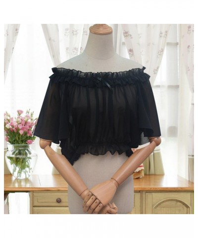 Women's Chiffon Crop Top Short Batwing Sleeve Chiffon Blouse Black $14.07 Blouses