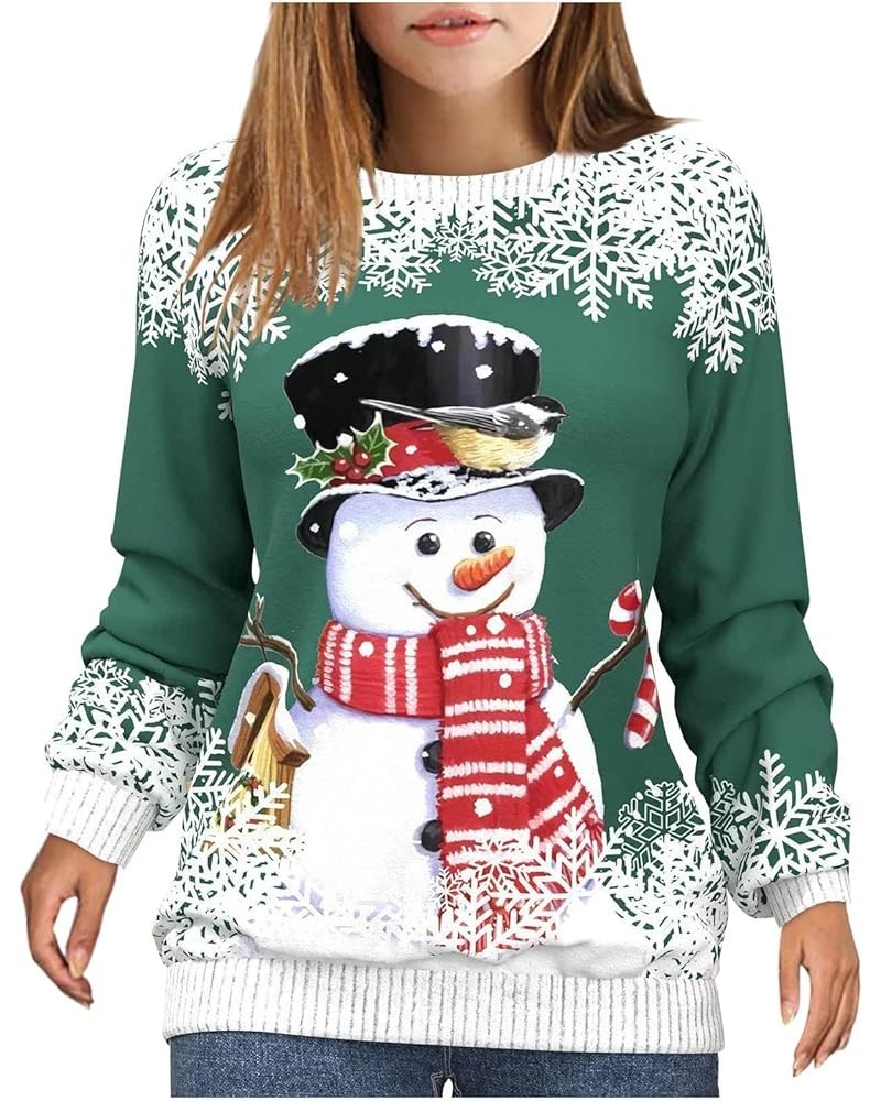 Christmas Sweatshirts For Women Long Sleeve Crewneck Funny Xmas Reindeer Snowman Tops Shirts LN826 Mn A-green $8.83 Hoodies &...