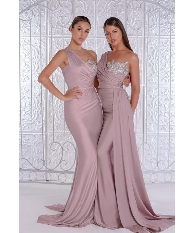 One Shoulder Bridesmaid Dresses for Wedding Satin Mermaid Prom Dress Bodycon Formal Evening Gowns Light Champagne $33.11 Dresses