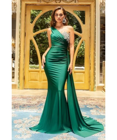 One Shoulder Bridesmaid Dresses for Wedding Satin Mermaid Prom Dress Bodycon Formal Evening Gowns Light Champagne $33.11 Dresses