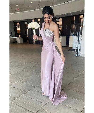 One Shoulder Bridesmaid Dresses for Wedding Satin Mermaid Prom Dress Bodycon Formal Evening Gowns Light Champagne $33.11 Dresses