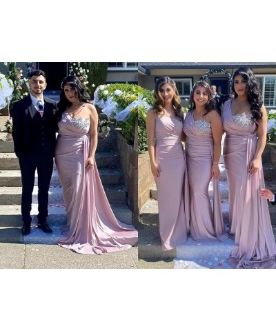 One Shoulder Bridesmaid Dresses for Wedding Satin Mermaid Prom Dress Bodycon Formal Evening Gowns Light Champagne $33.11 Dresses