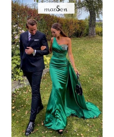 One Shoulder Bridesmaid Dresses for Wedding Satin Mermaid Prom Dress Bodycon Formal Evening Gowns Light Champagne $33.11 Dresses