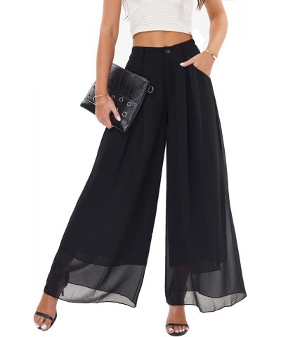 Women's Chiffon Wide Leg Palazzo Pants Flowy Casual Beach Party Dress Long Pants Trouser Black $16.80 Pants