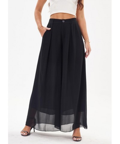 Women's Chiffon Wide Leg Palazzo Pants Flowy Casual Beach Party Dress Long Pants Trouser Black $16.80 Pants