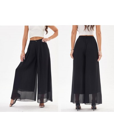 Women's Chiffon Wide Leg Palazzo Pants Flowy Casual Beach Party Dress Long Pants Trouser Black $16.80 Pants