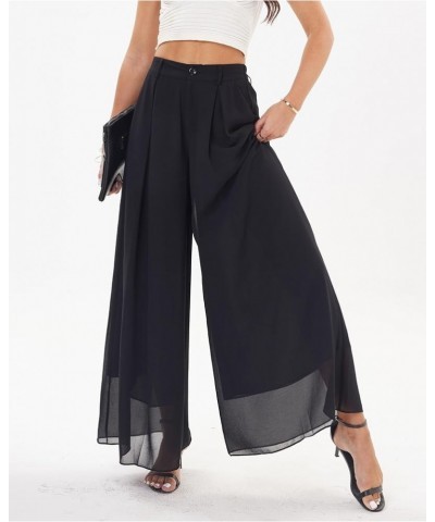 Women's Chiffon Wide Leg Palazzo Pants Flowy Casual Beach Party Dress Long Pants Trouser Black $16.80 Pants