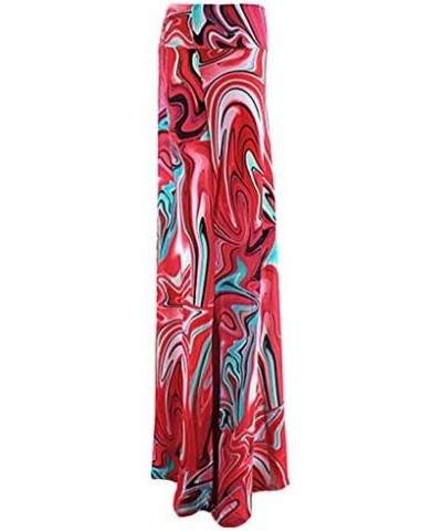 Women Floral Print High Elastic Waist Maxi Long Skirt Summer Straight Full Skirt Floral Red $11.95 Skirts