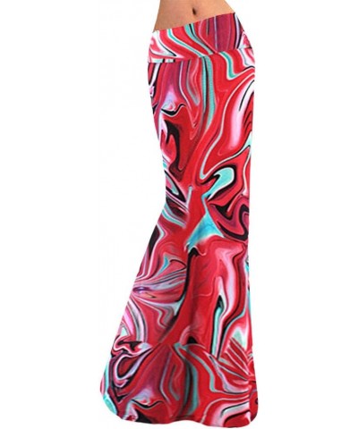 Women Floral Print High Elastic Waist Maxi Long Skirt Summer Straight Full Skirt Floral Red $11.95 Skirts