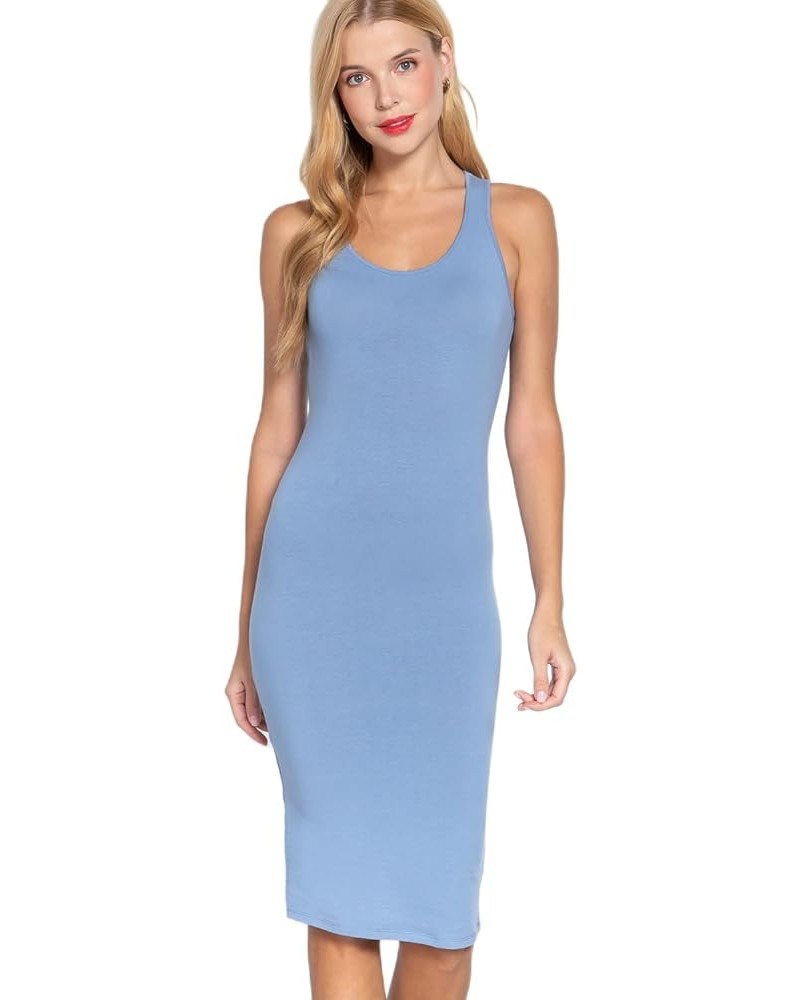 Women's Scoop Neck Racerback Sleeveless Midi Dress Cloud Blue $13.24 Swimsuits