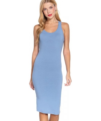 Women's Scoop Neck Racerback Sleeveless Midi Dress Cloud Blue $13.24 Swimsuits