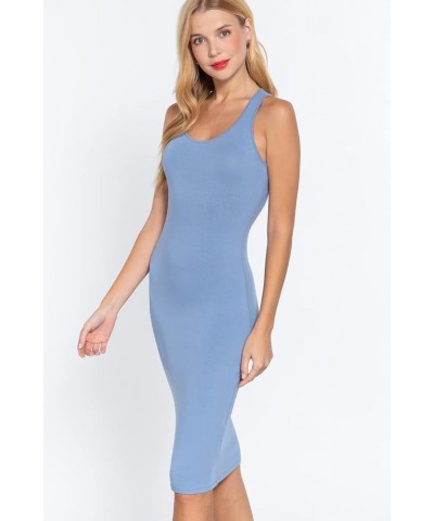 Women's Scoop Neck Racerback Sleeveless Midi Dress Cloud Blue $13.24 Swimsuits