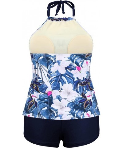 Women's Two Piece Swimsuit V Neck Tankini Bathing Suit for Big Bust Plus Size Swimwear with Boy Short Blue & White Floral $13...