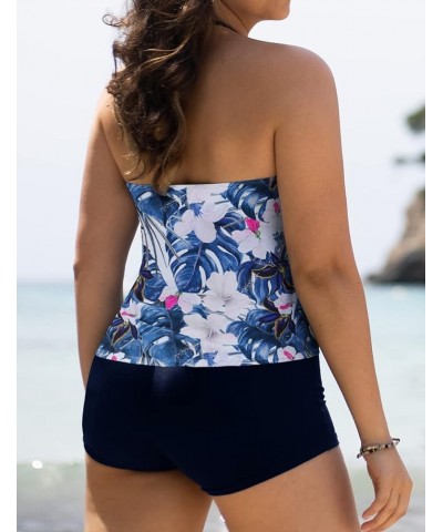 Women's Two Piece Swimsuit V Neck Tankini Bathing Suit for Big Bust Plus Size Swimwear with Boy Short Blue & White Floral $13...