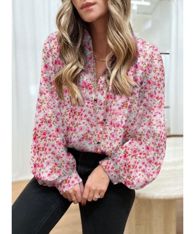 Women's Casual Boho Abstract Print V Neck Lantern Long Sleeve Tops Loose Blouses Shirts Rosy 106 $17.81 Blouses