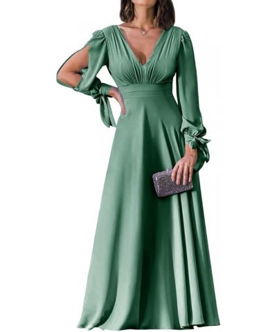 Women's Double V Neck Bridesmaid Dresses for Women Long Sleeve Chiffon Formal Wedding Party Gown with Pockets Olive $27.28 Dr...