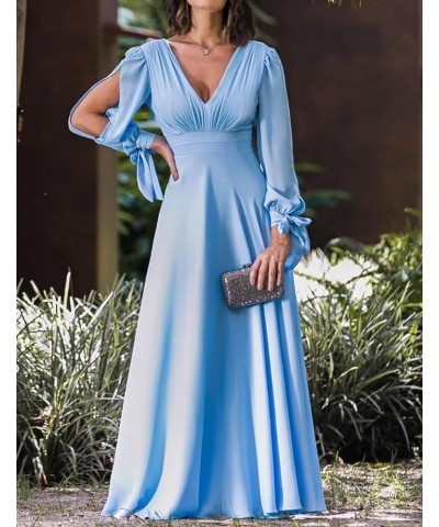 Women's Double V Neck Bridesmaid Dresses for Women Long Sleeve Chiffon Formal Wedding Party Gown with Pockets Olive $27.28 Dr...