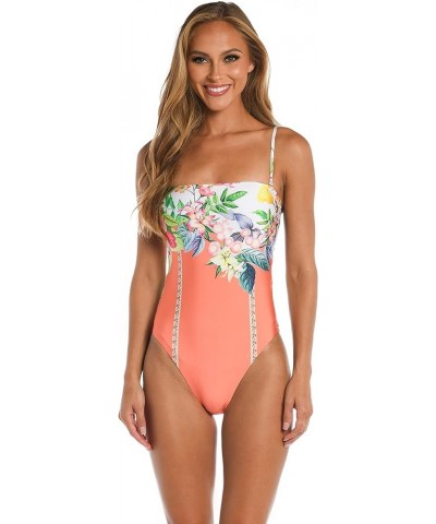 Women's Standard Bandeau Mio One Piece Swimsuit Coral//Into the Garden $50.99 Swimsuits