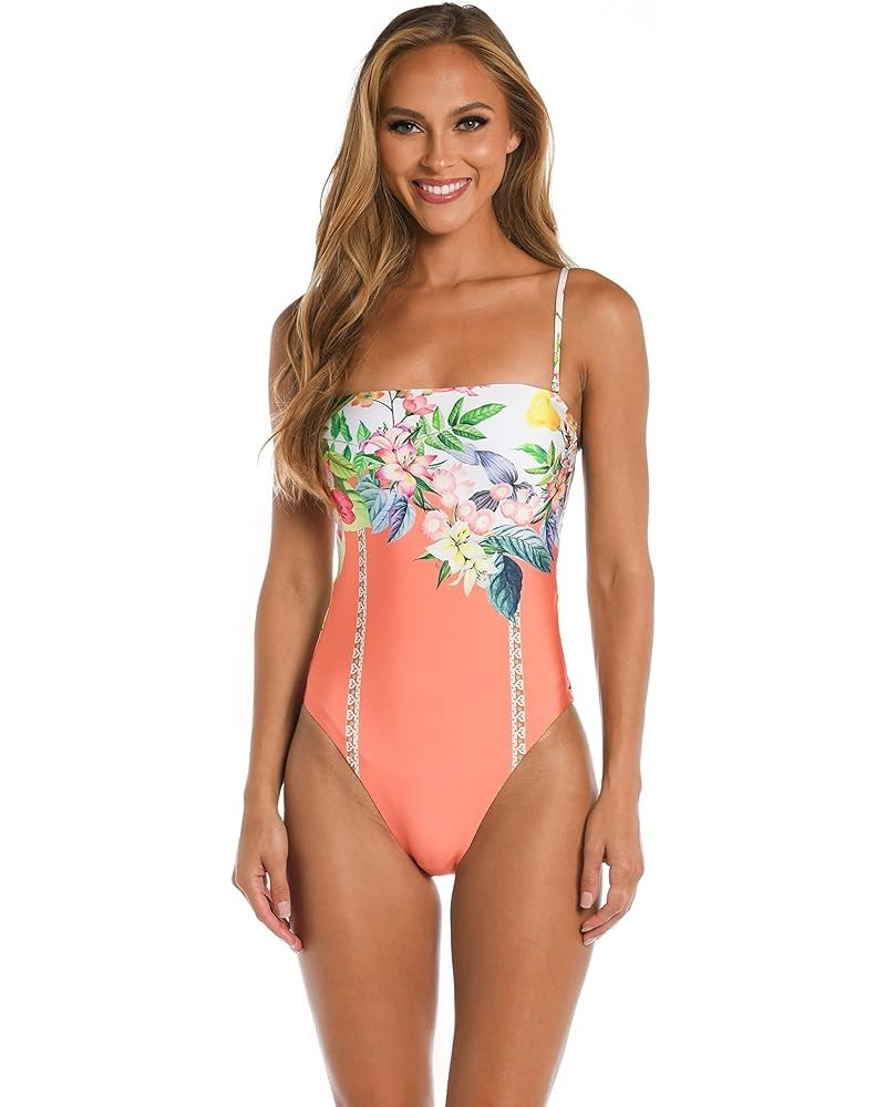 Women's Standard Bandeau Mio One Piece Swimsuit Coral//Into the Garden $50.99 Swimsuits