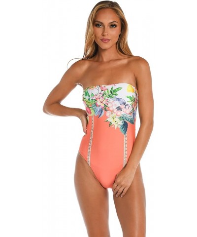 Women's Standard Bandeau Mio One Piece Swimsuit Coral//Into the Garden $50.99 Swimsuits