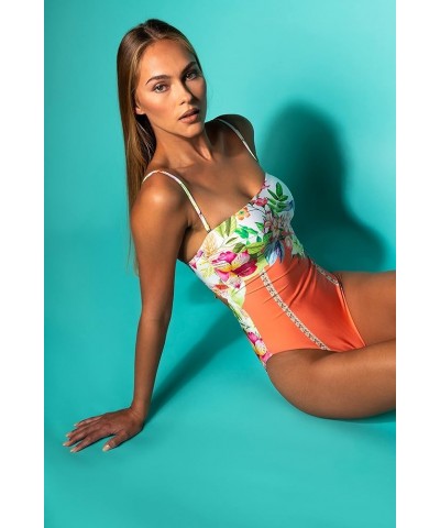 Women's Standard Bandeau Mio One Piece Swimsuit Coral//Into the Garden $50.99 Swimsuits