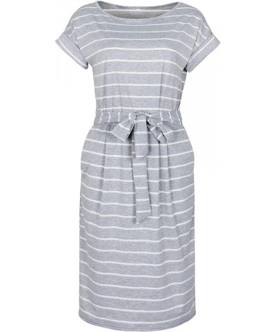 Women's Striped Elegant Short Sleeve Wear to Work Casual Pencil Dress with Belt A4 Light Grey $19.23 Dresses