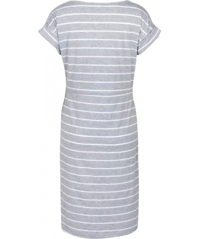 Women's Striped Elegant Short Sleeve Wear to Work Casual Pencil Dress with Belt A4 Light Grey $19.23 Dresses