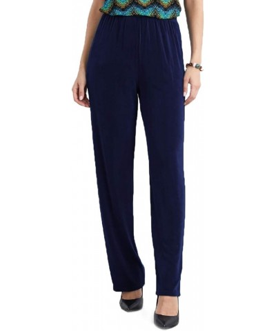 Women's Elastic Waist Pants – Pull On Acetate Non Iron Stretch Straight Leg Relaxed Fit Basic Trouser Navy $11.39 Pants