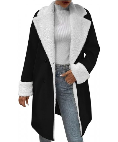 Women's Winter Fleece Sherpa Coats 2023 Fashion Faux Suede Jacket Breasted Button Down Lapels Outerwear 01-black $12.39 Jackets