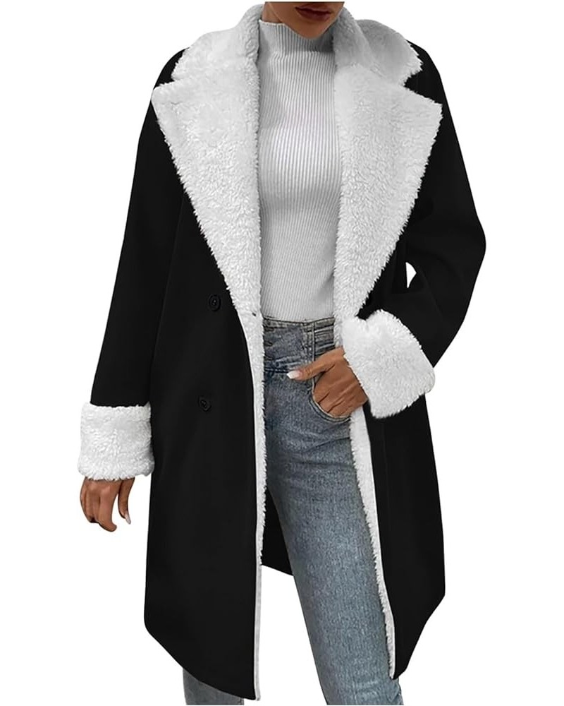 Women's Winter Fleece Sherpa Coats 2023 Fashion Faux Suede Jacket Breasted Button Down Lapels Outerwear 01-black $12.39 Jackets