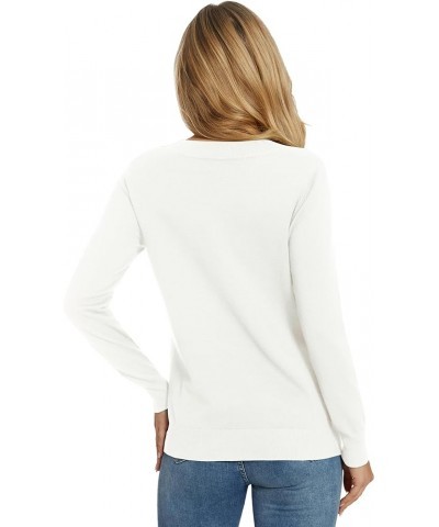 Women's Long-Sleeve Pullover Lightweight Soft V-Neck Casual Sweater Top White $15.40 Sweaters