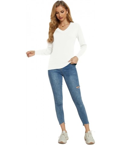 Women's Long-Sleeve Pullover Lightweight Soft V-Neck Casual Sweater Top White $15.40 Sweaters