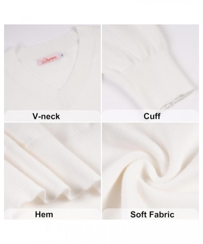 Women's Long-Sleeve Pullover Lightweight Soft V-Neck Casual Sweater Top White $15.40 Sweaters