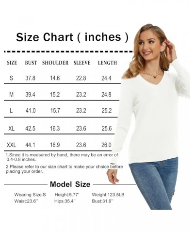 Women's Long-Sleeve Pullover Lightweight Soft V-Neck Casual Sweater Top White $15.40 Sweaters