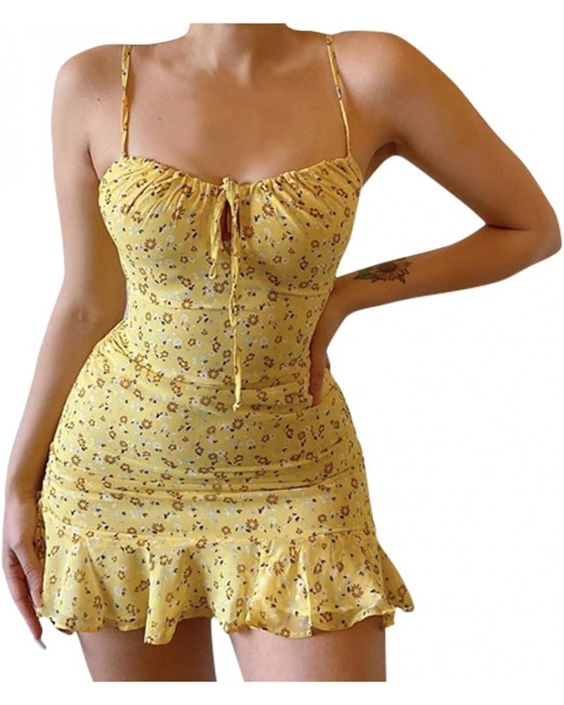 Womens Dresses Women's Spaghetti Strap Fashion Dress Summer Floral Dress Casual Women Chiffon Bridesmaid Dress Yellow $7.53 D...