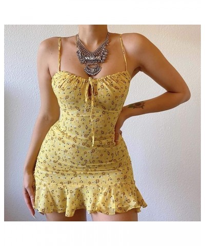 Womens Dresses Women's Spaghetti Strap Fashion Dress Summer Floral Dress Casual Women Chiffon Bridesmaid Dress Yellow $7.53 D...