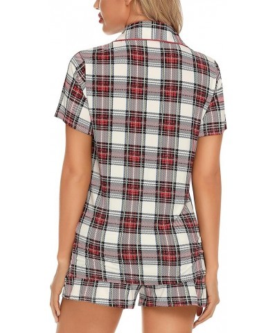 Women Pajamas Set Soft Button Down Sleepwear Short Sleeve Pjs Set Loungewear with Pockets Red&white Plaid $20.00 Sleep & Lounge