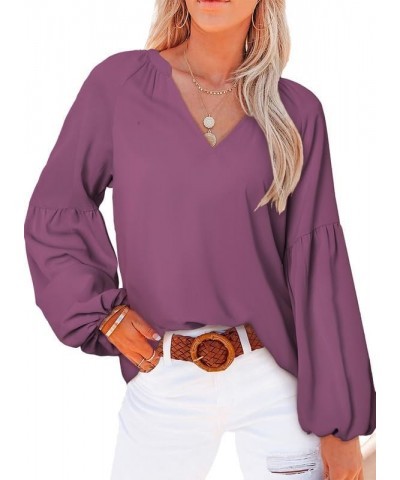 Women's Casual Boho Floral Print V Neck Long Sleeve Loose Blouses Shirts Tops 4 Purple $13.46 Blouses