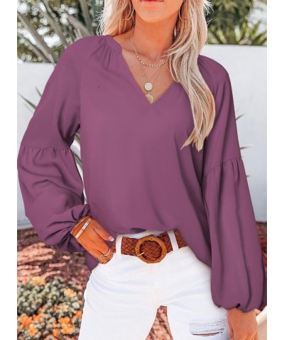 Women's Casual Boho Floral Print V Neck Long Sleeve Loose Blouses Shirts Tops 4 Purple $13.46 Blouses