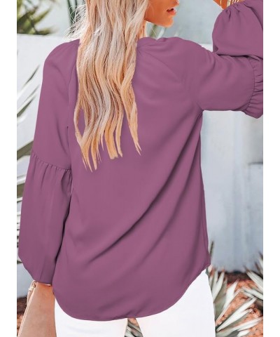 Women's Casual Boho Floral Print V Neck Long Sleeve Loose Blouses Shirts Tops 4 Purple $13.46 Blouses