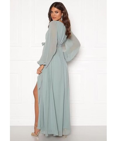 Long Sleeve Bridesmaid Dresses Chiffon V Neck Formal Evening Gown with Slit Blush Pink $22.50 Dresses