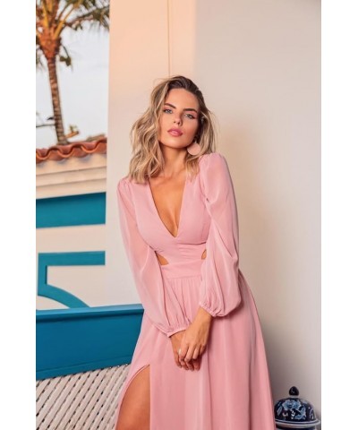 Women's V Neck Long Sleeve Bridesmaid Dresses Pleated Chiffon A Line Wrap Formal Evening Dress with Slit Red $33.79 Dresses
