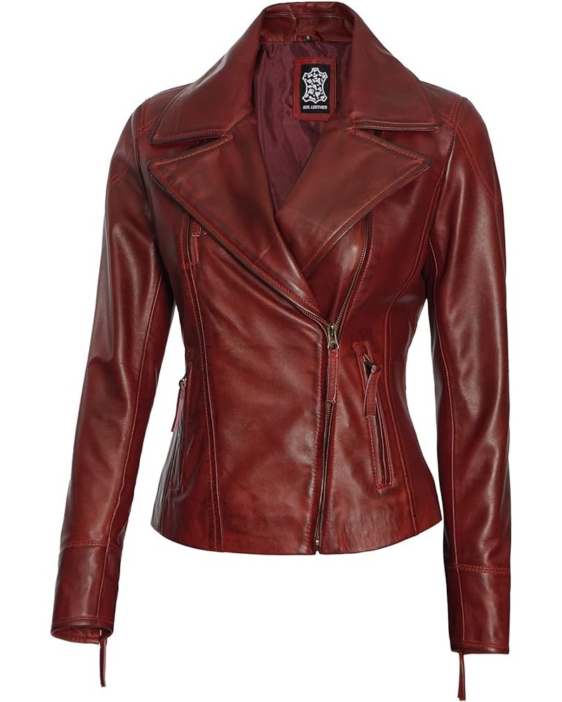 Brown Womens Leather Jacket - Asymmetrical Leather Jackets For Women Red - Ramsey Jacket $92.16 Coats