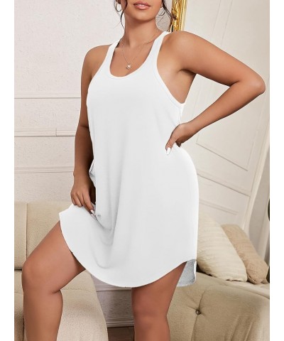 Women's Plus Size Nightgowns Tank Sleep Shirts Racerback Sleeveless Sleepwear Soft Chemise Dress Plain White $13.24 Sleep & L...