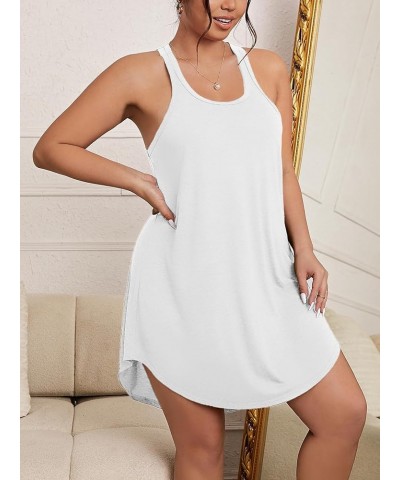 Women's Plus Size Nightgowns Tank Sleep Shirts Racerback Sleeveless Sleepwear Soft Chemise Dress Plain White $13.24 Sleep & L...