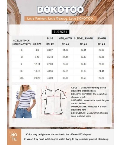 Women's Short Puff Sleeve Knit Tops 2024 Trendy Crewneck Striped T Shirts Casual Summer Blouses White Stripe $12.85 T-Shirts