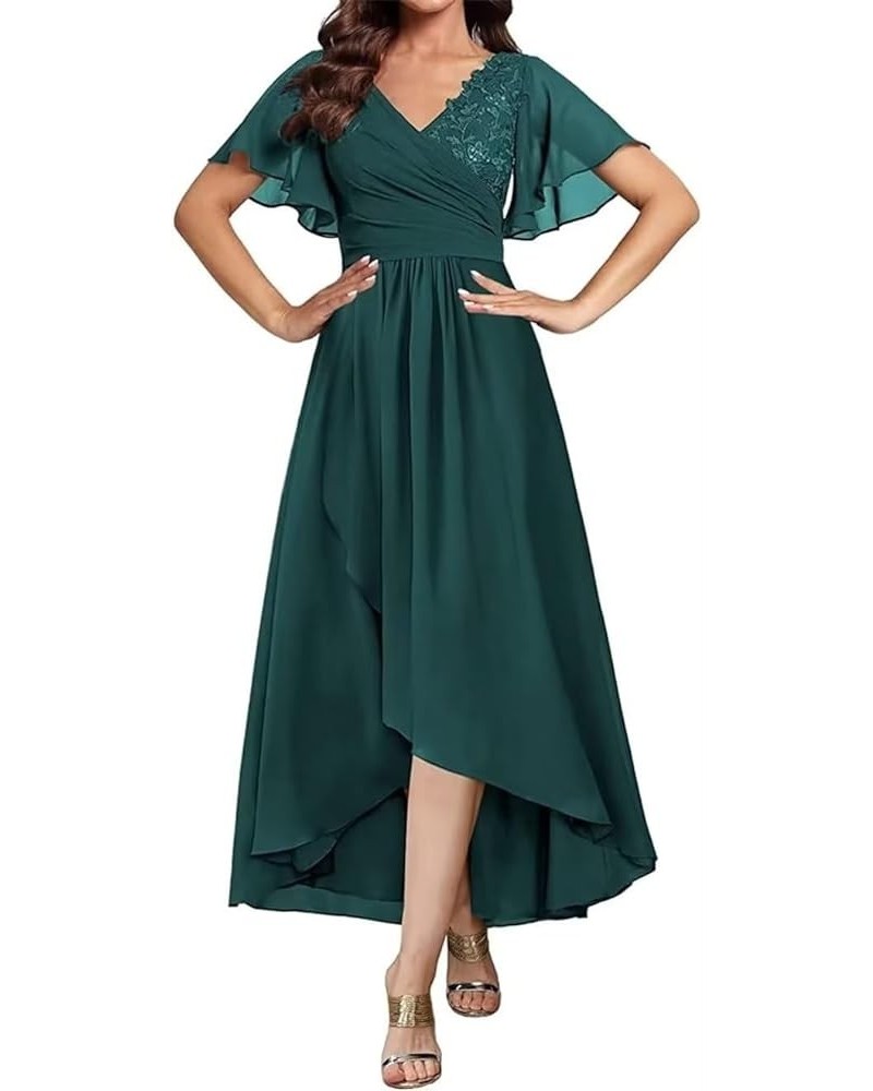 Tea Length Mother of The Bride Dresses for Wedding with Sleeves Bridesmaid Dresses Chiffon Formal Evening Gowns Teal-blue $30...